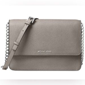 Michael Kors Daniela Saffiano Leather Crossbody In Smoky Gray